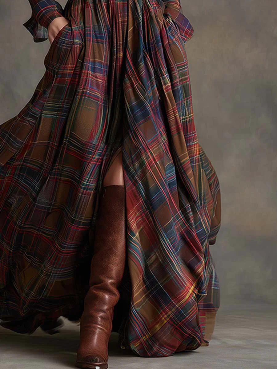 Beatrice | Belted Plaid Maxi Dress