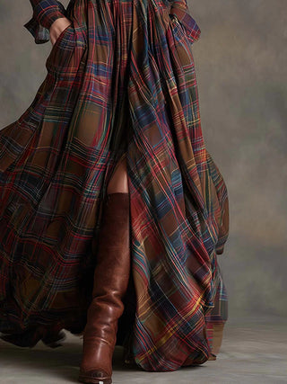 Beatrice | Belted Plaid Maxi Dress