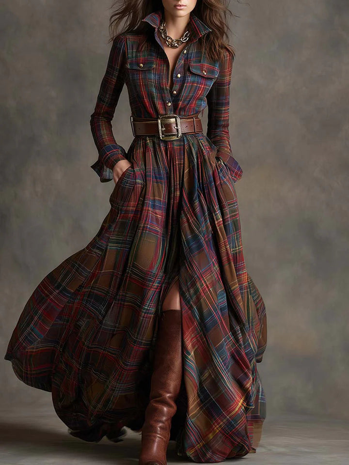 Beatrice | Belted Plaid Maxi Dress