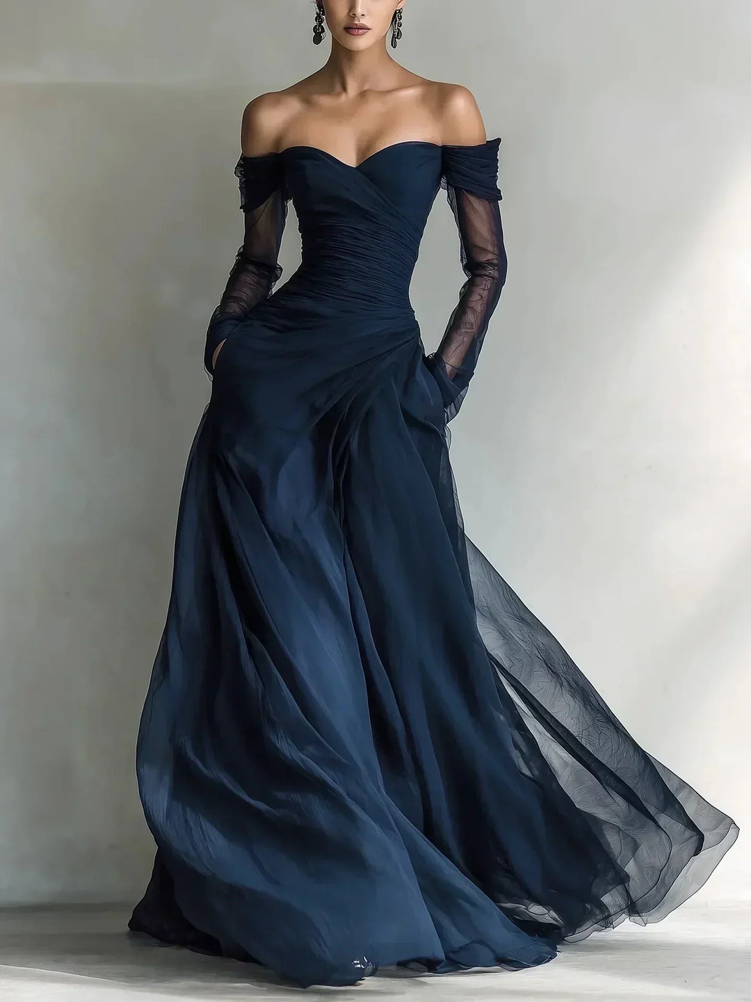 Eleonora | Off-Shoulder Mesh-Inset Maxi Dress