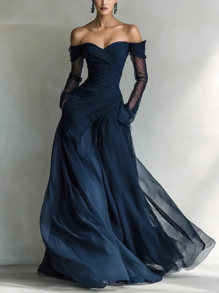 Eleonora | Off-Shoulder Mesh-Inset Maxi Dress