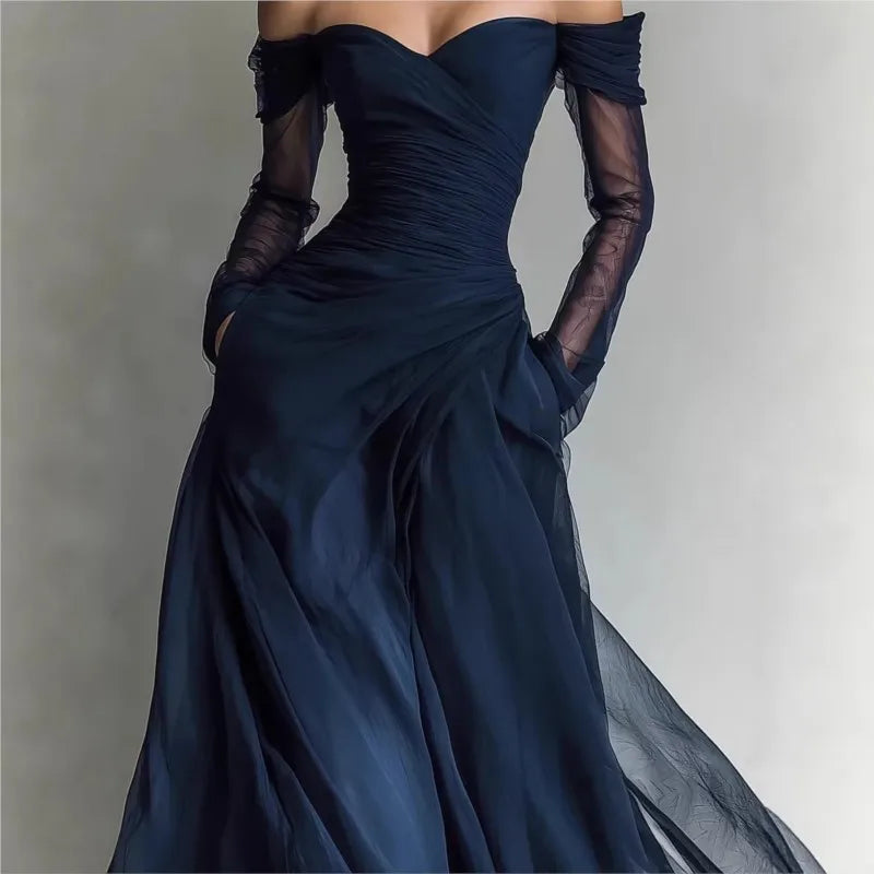 Eleonora | Off-Shoulder Mesh-Inset Maxi Dress