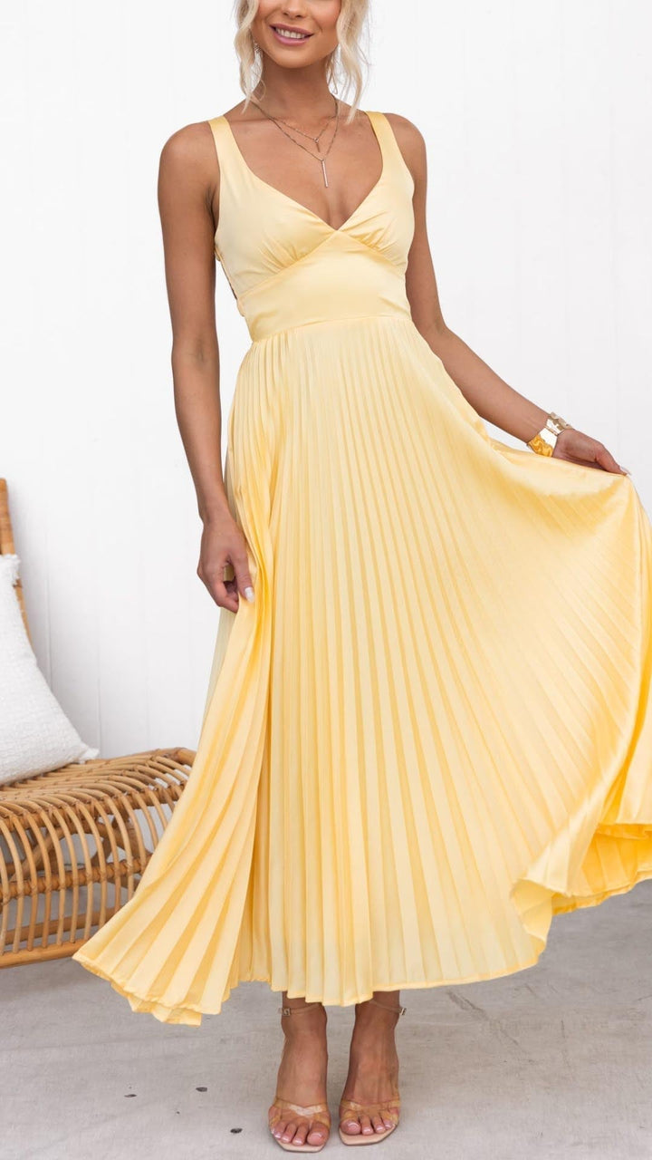 Vivian & Claire™ | Pleated V-Neck Maxi Dress