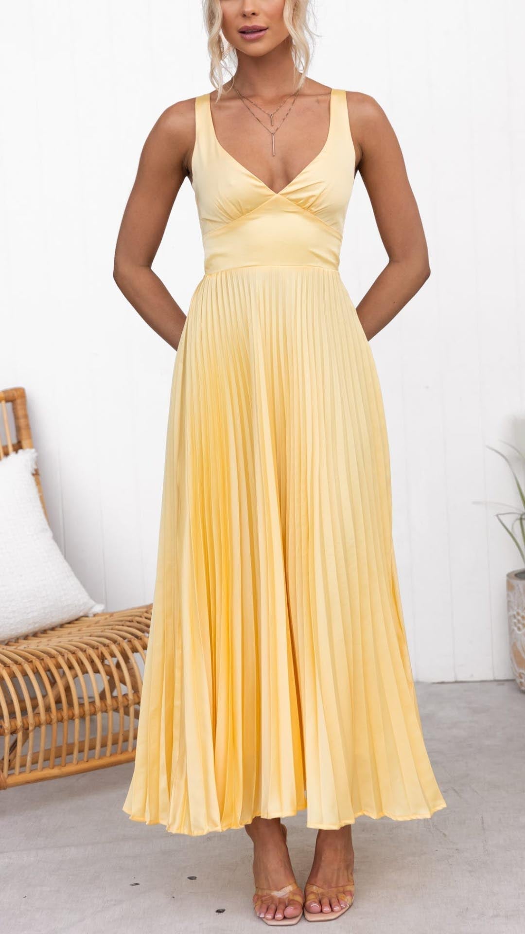 Vivian & Claire™ | Pleated V-Neck Maxi Dress