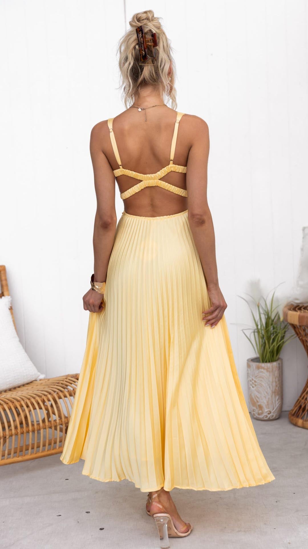Vivian & Claire™ | Pleated V-Neck Maxi Dress