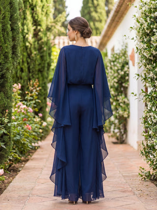 Lenorah | Cape-Sleeve Top and Ruffled Wide Leg Pants Two-Piece Set