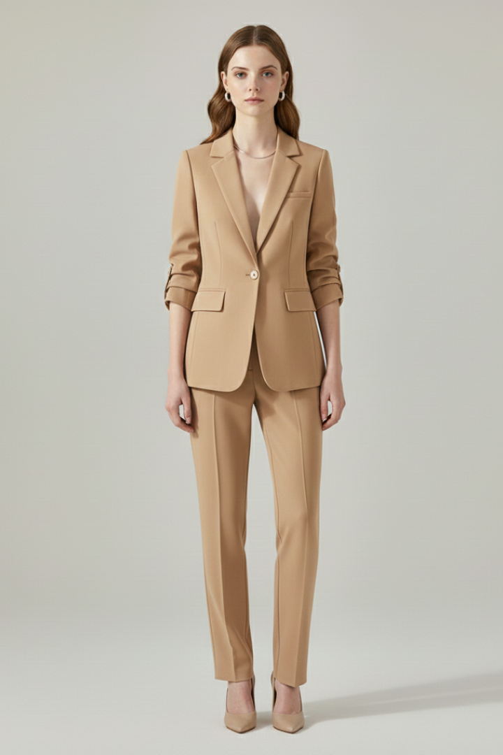 Women’s Blazer Set with Notched Lapel and Straight-Leg Trousers
