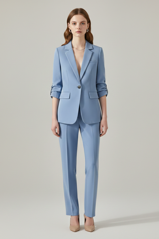 Women’s Blazer Set with Notched Lapel and Straight-Leg Trousers