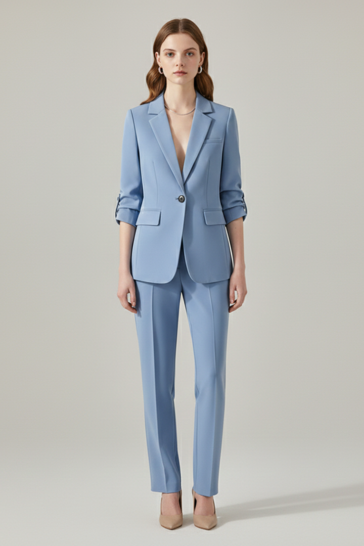 Women’s Blazer Set with Notched Lapel and Straight-Leg Trousers
