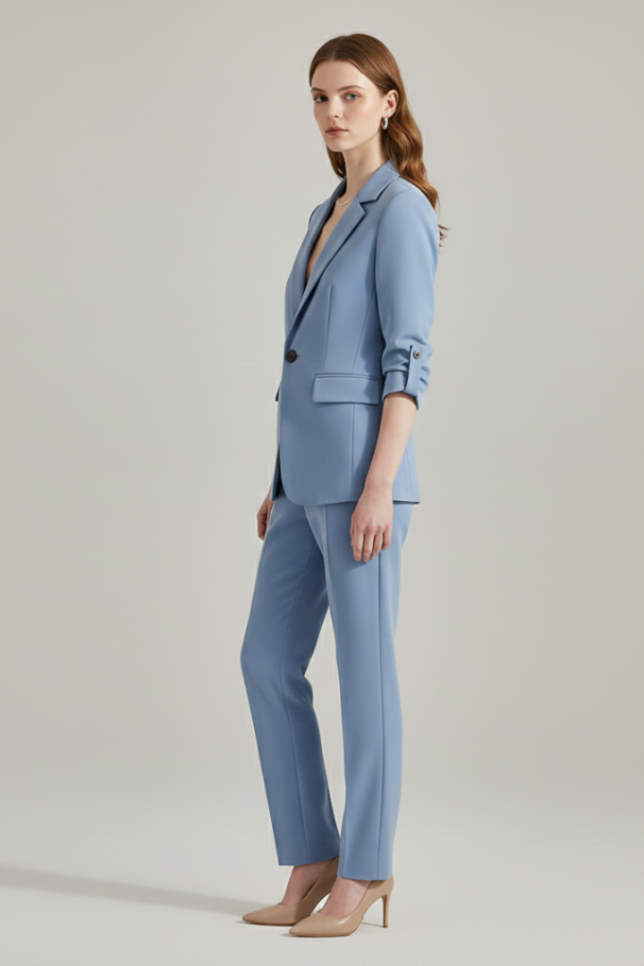 Women’s Blazer Set with Notched Lapel and Straight-Leg Trousers