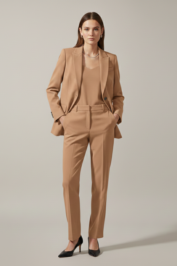 Women’s Blazer and Trousers Set with Notched Lapel and Straight Legs