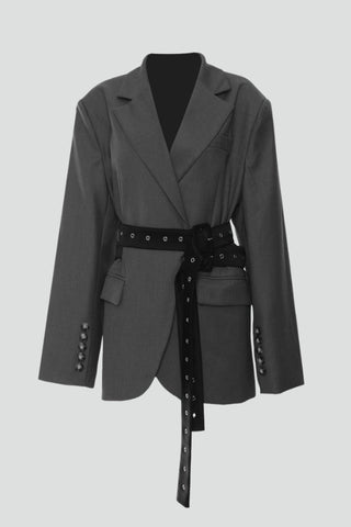 Women’s Blazer with Notched Lapel and Adjustable Belt Detail