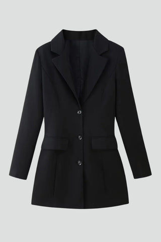 Women’s Longline Blazer with Notched Lapel and Front Buttons