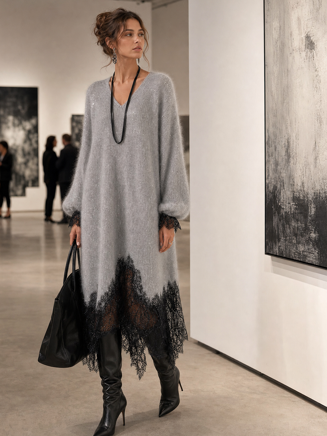 Linda | Lace Hem Knit Midi Dress