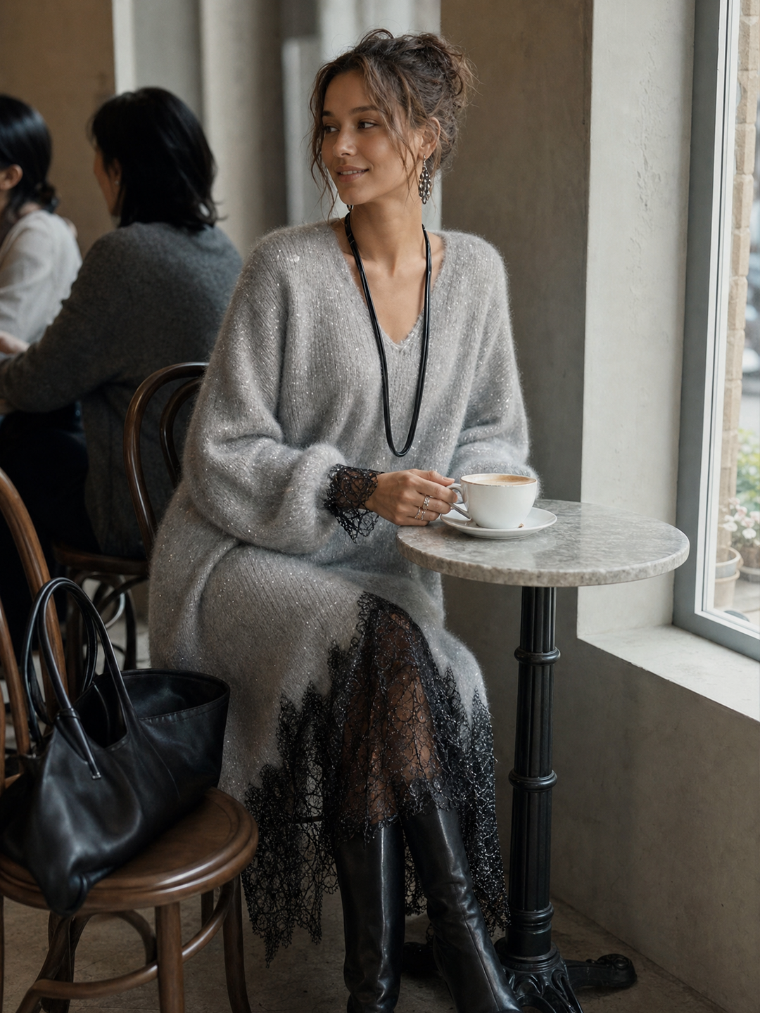 Linda | Lace Hem Knit Midi Dress