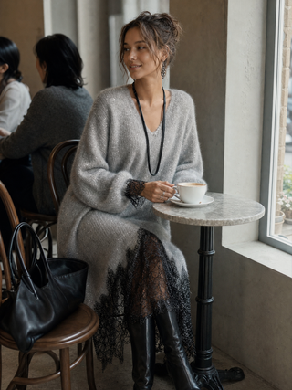 Linda | Lace Hem Knit Midi Dress