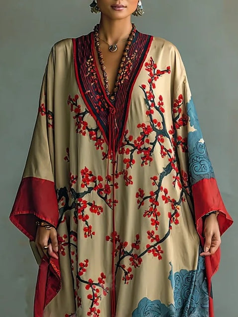 Lydia | Red Plum Blossom Batwing Maxi Dress