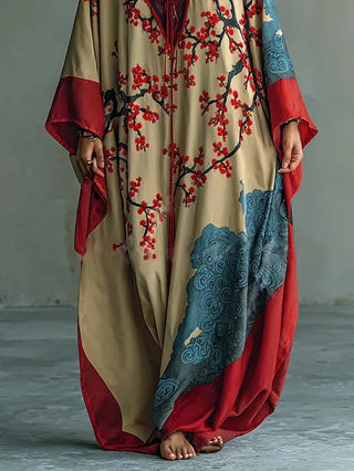 Lydia | Red Plum Blossom Batwing Maxi Dress