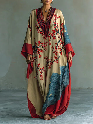 Lydia | Red Plum Blossom Batwing Maxi Dress