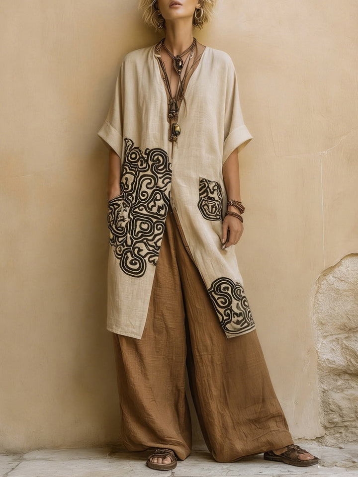 Giulia™ | Nomadic Bohemian 3-Piece Set in Dark Grey and Brown with Tribal Pattern