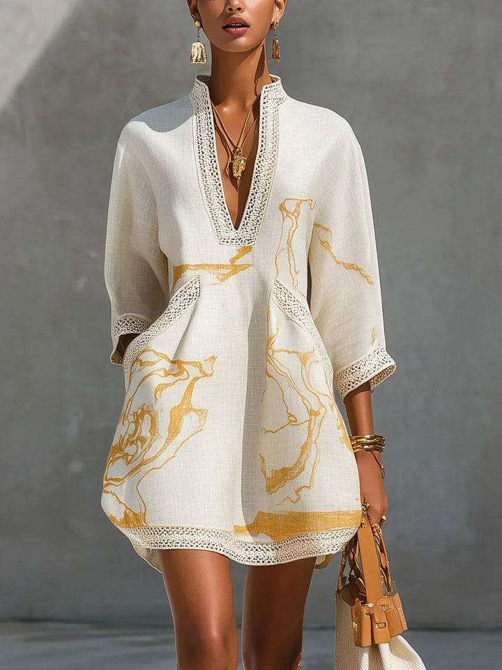 Dorotea | Gold Marble Print Mini Dress