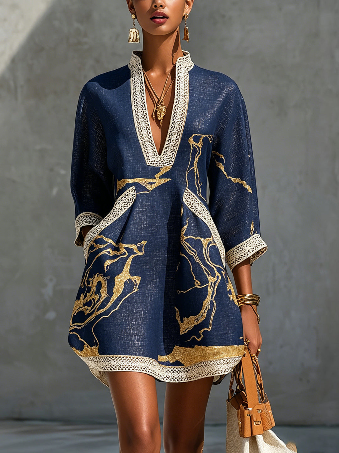 Dorotea | Gold Marble Print Mini Dress