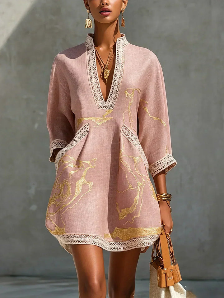 Dorotea | Gold Marble Print Mini Dress