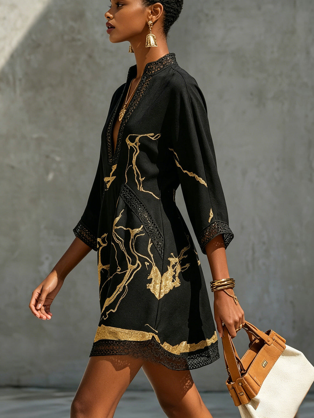 Dorotea | Gold Marble Print Mini Dress