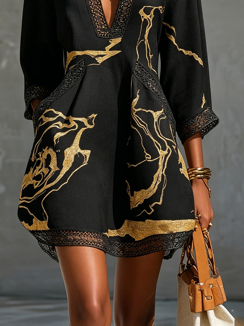 Dorotea | Gold Marble Print Mini Dress
