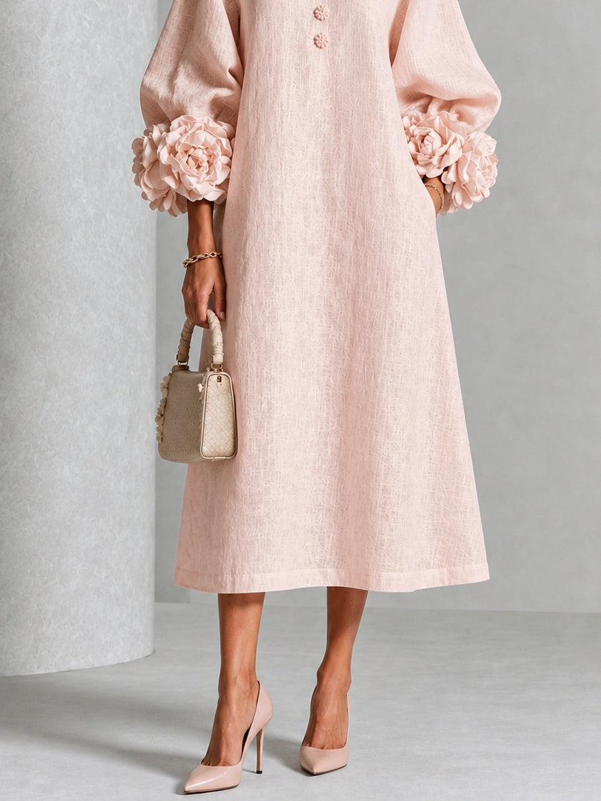 Eglantina | Pink Floral Button-Front Midi Dress