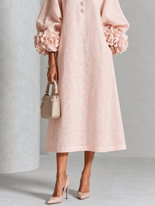 Eglantina | Pink Floral Button-Front Midi Dress