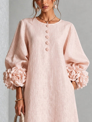 Theodosia Rosette-Cuff Button Midi Dress
