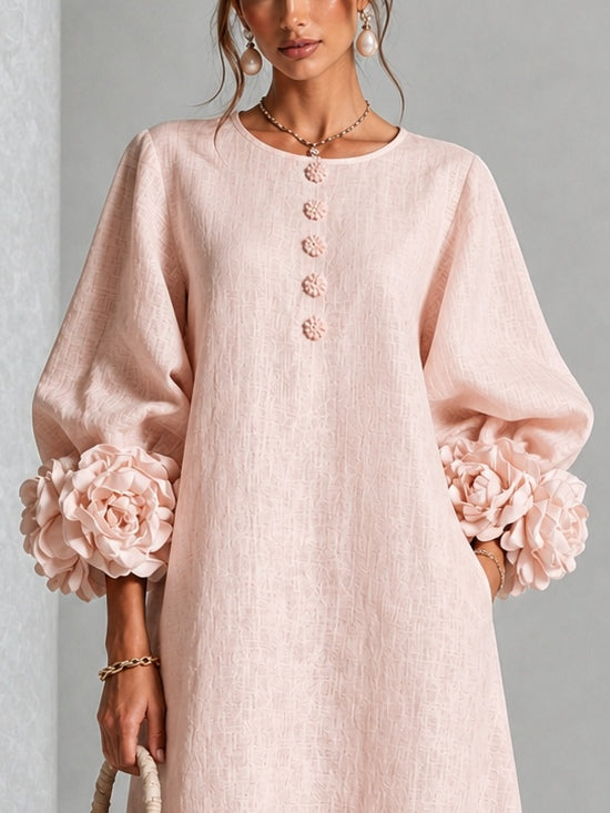 Eglantina | Pink Floral Button-Front Midi Dress