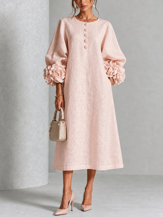 Eglantina | Pink Floral Button-Front Midi Dress