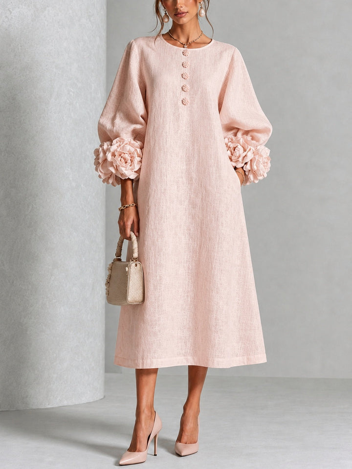 Eglantina | Pink Floral Button-Front Midi Dress