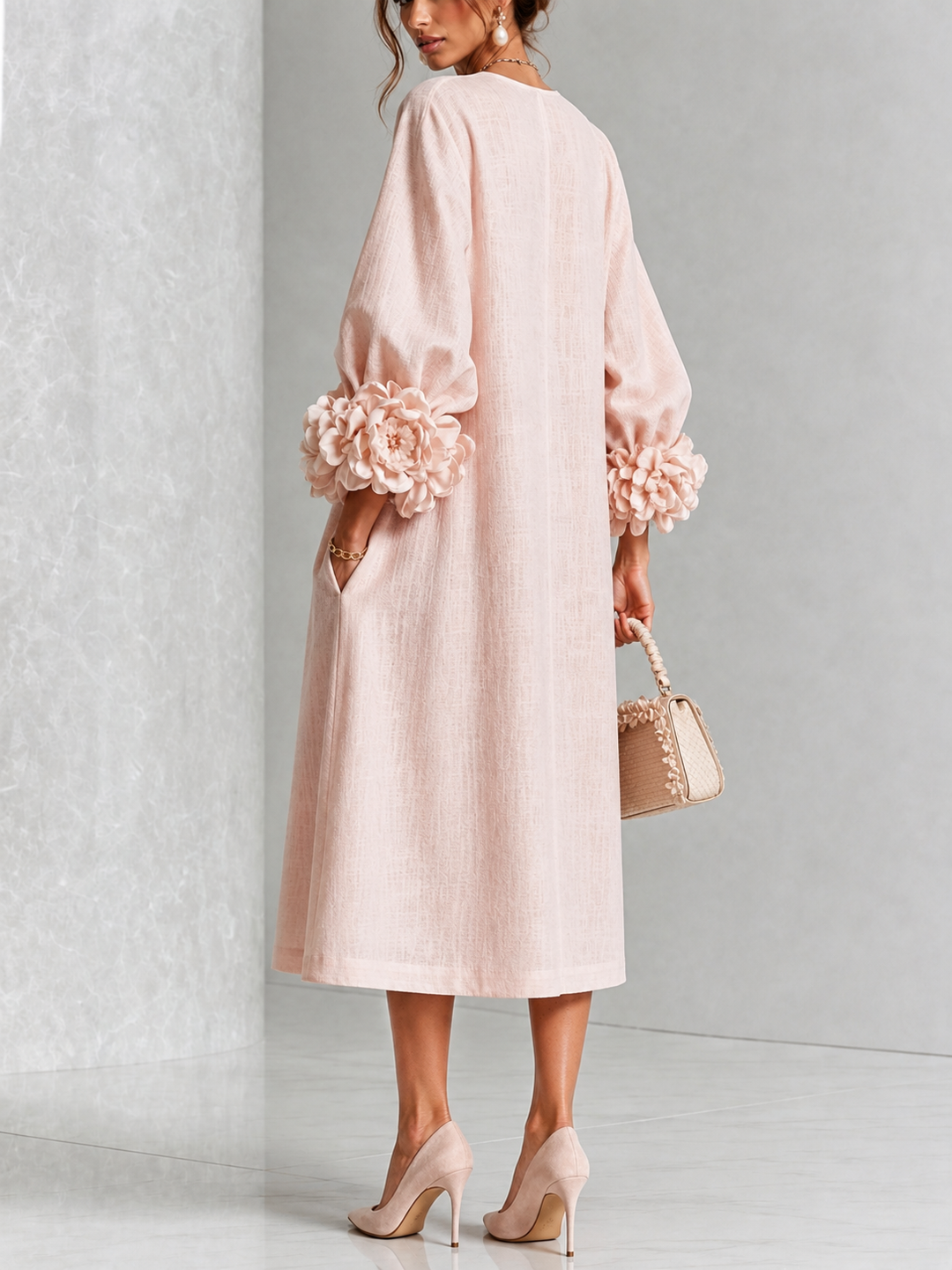 Eglantina | Pink Floral Button-Front Midi Dress
