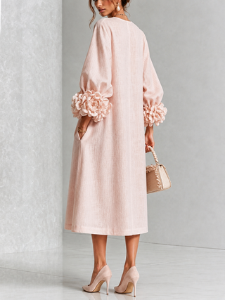 Eglantina | Pink Floral Button-Front Midi Dress