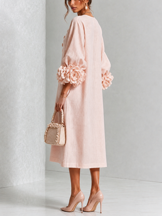 Eglantina | Pink Floral Button-Front Midi Dress