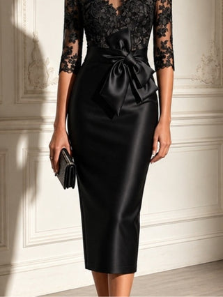 Velia | Black Lace Bodice Midi Dress