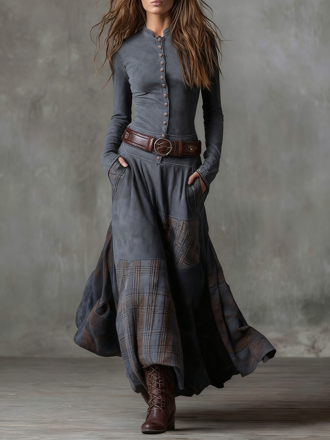 Elisa | Faux Suede Maxi Dress with Belt