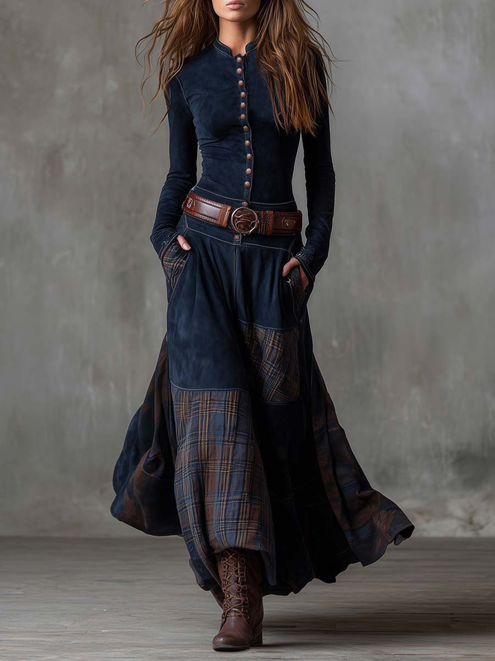 Elisa | Faux Suede Maxi Dress with Belt