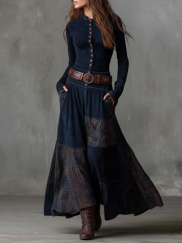 Elisa | Faux Suede Maxi Dress with Belt