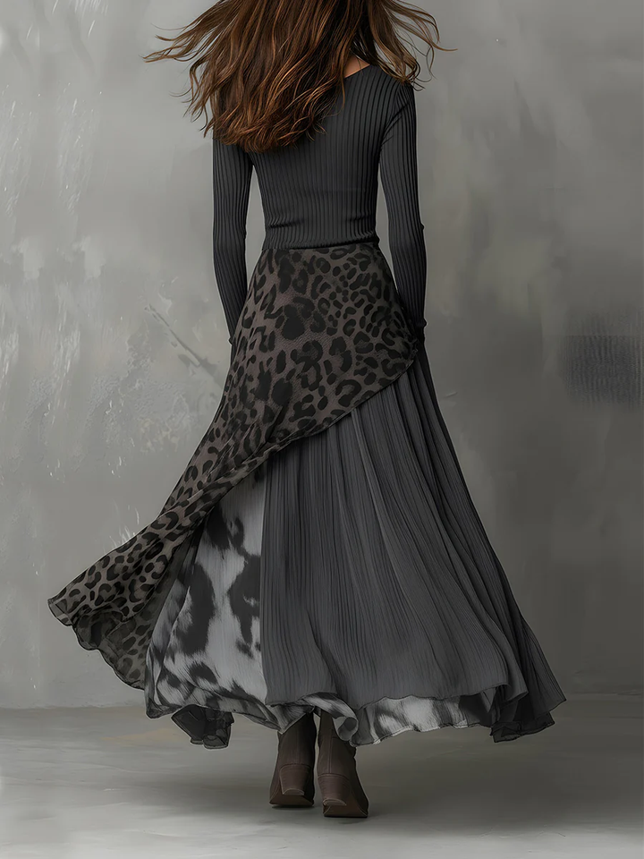 Nadia | Gray Leopard Print Asymmetrical Maxi Dress