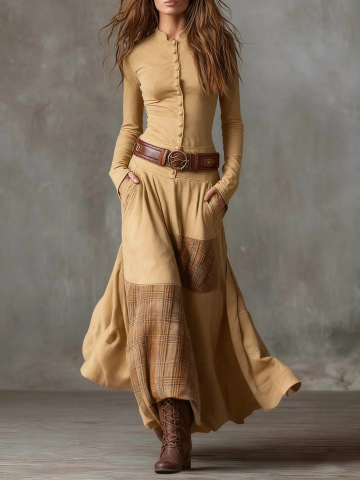 Elisa | Faux Suede Maxi Dress with Belt