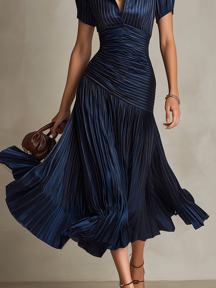 Adriana™ | Vintage Striped Satin Midi Dress