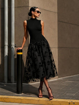 Addie | Flocked High-Neck Maxi Dress