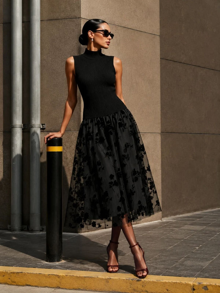 Addie | Flocked High-Neck Maxi Dress