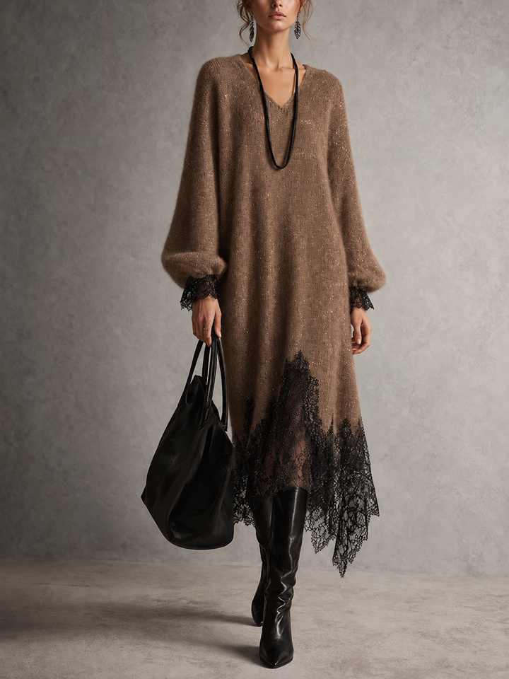 Linda | Lace Hem Knit Midi Dress
