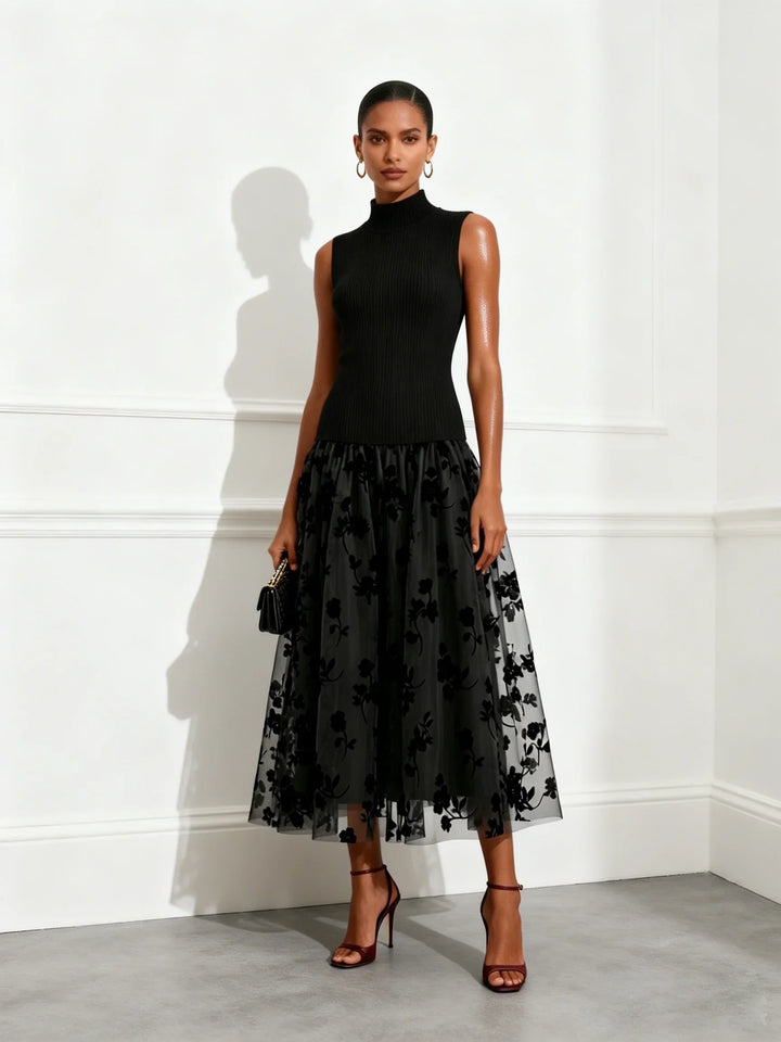 Addie | Flocked High-Neck Maxi Dress
