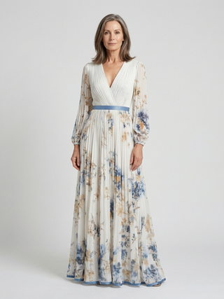 Vivian & Claire™ | Long Sleeve V Neck Floral Maxi Dress
